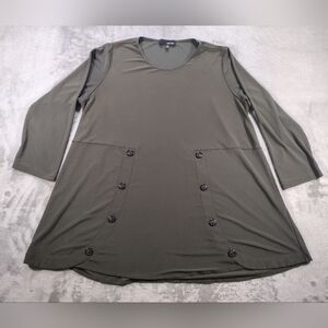 Sun Kim Del Ray Tunic Blouse Top Long Sleeve Pockets Button Stretch Green Size M